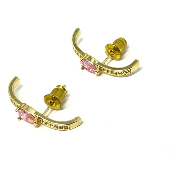 New Anthropologie Bar Stack Gold Earrings Pink - Picture 2 of 5